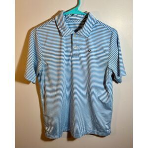 vineyard vines Men’s Performance Striped Golf Polo – Blue/White L Large